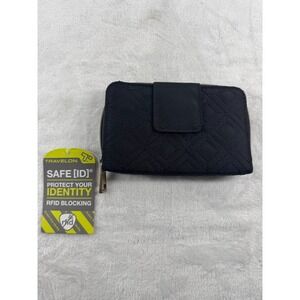 NWT Travelon RFID Quilted Blocking Wallet Women's Black Magnetic Button Classic